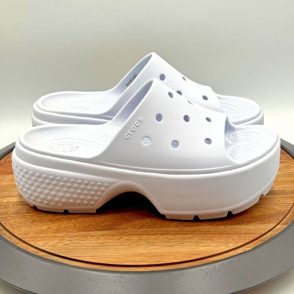 CROCS Stomp Platform Slides Sandals Slip On Chalk White Size Men's 8/Women's 10